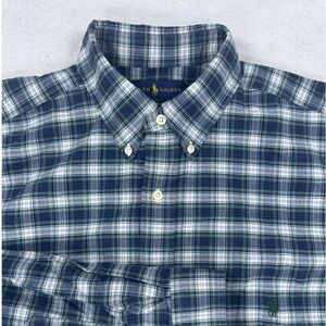 Ralph Lauren Classic Fit Plaid Button Down Shirt Mens LT Blue Green Tall Long